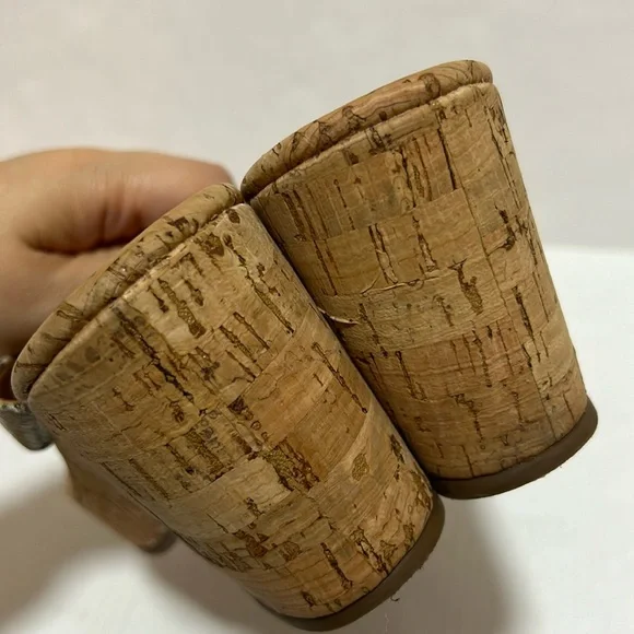 Tory Burch Suzy Sandals Snakeskin Cork Platform Wedge Leather - Size 7.5 - Picture 7 of 11